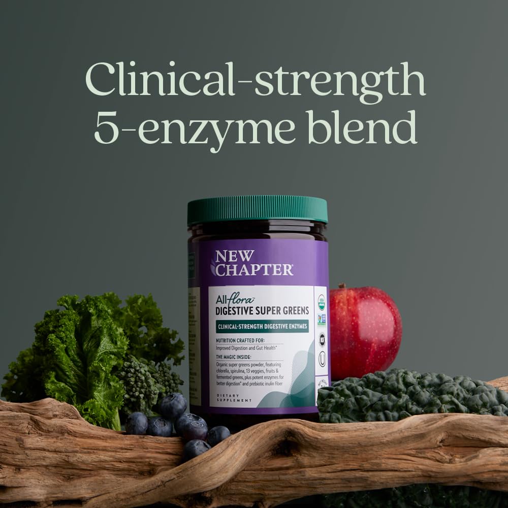 New Chapter All-Flora Digestive Super Greens Powder for Gut Health - Clinical-Strength Digestive Enzymes + USDA Organic Chlorella, Spirulina, Fermented Greens – Delicious & 100% Vegan, 30 Servings - Image 4