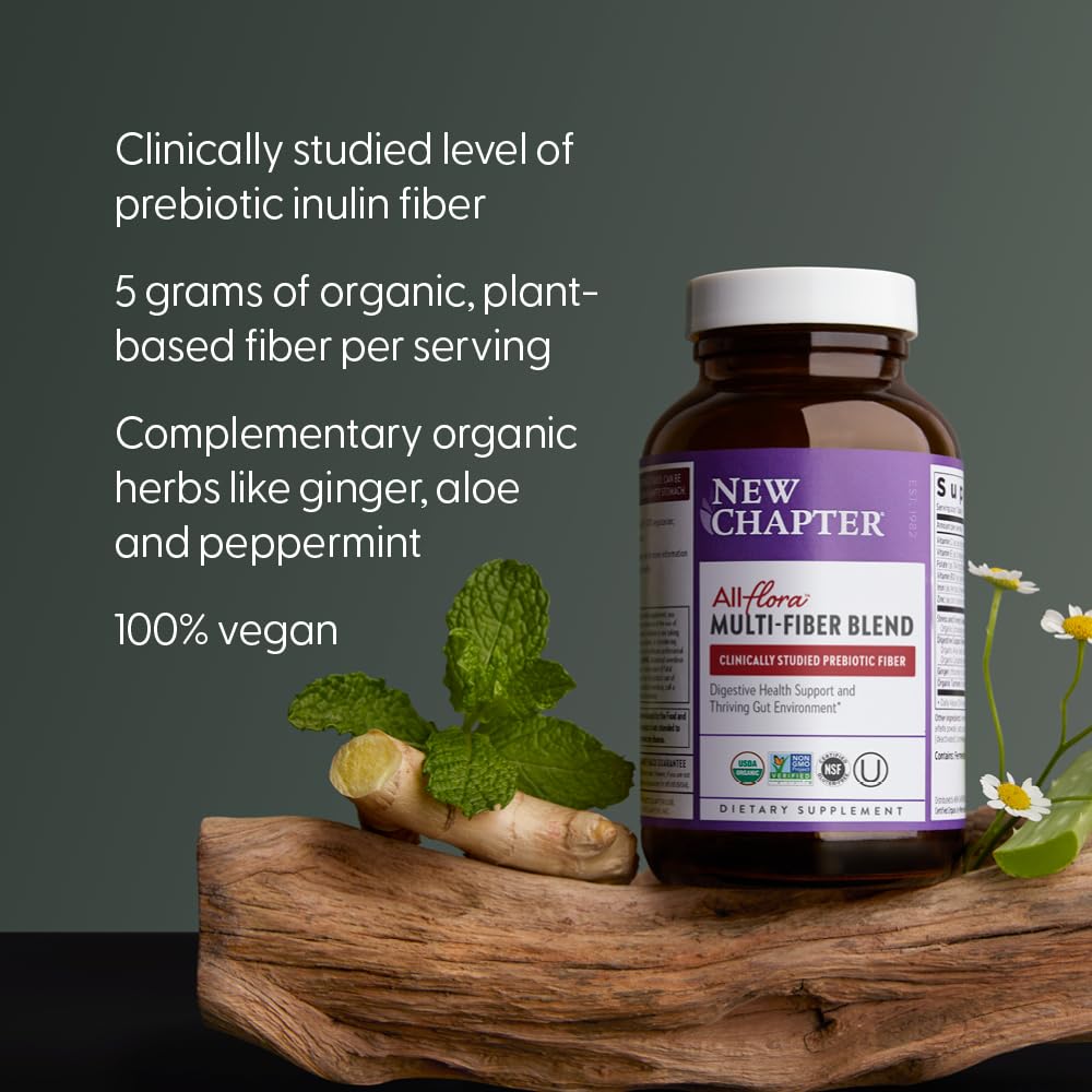 New Chapter All-Flora Multi-Fiber Supplement with Clinically Studied Prebiotic Inulin + Psyllium Husk for Digestion & Gut Health, Good Source of Daily Fiber, USDA Organic, 100% Vegan, 120 Count - Image 4