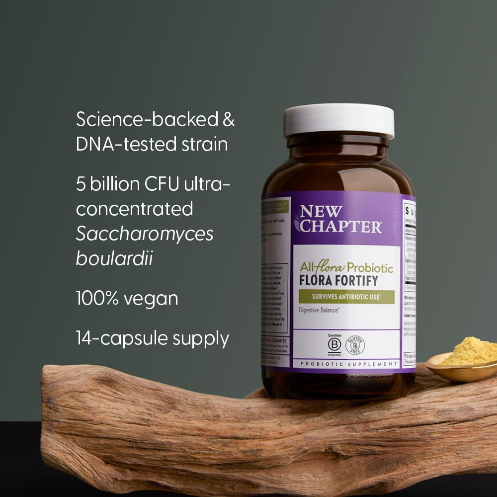 New Chapter All-Flora Probiotic Flora Fortify, Ultra-Concentrated Probiotics for Digestive Health, Survives Antibiotic Use, with Electrolytes + Inulin Prebiotic Fiber, 100% Vegan, 14-Day Supply - Image 4