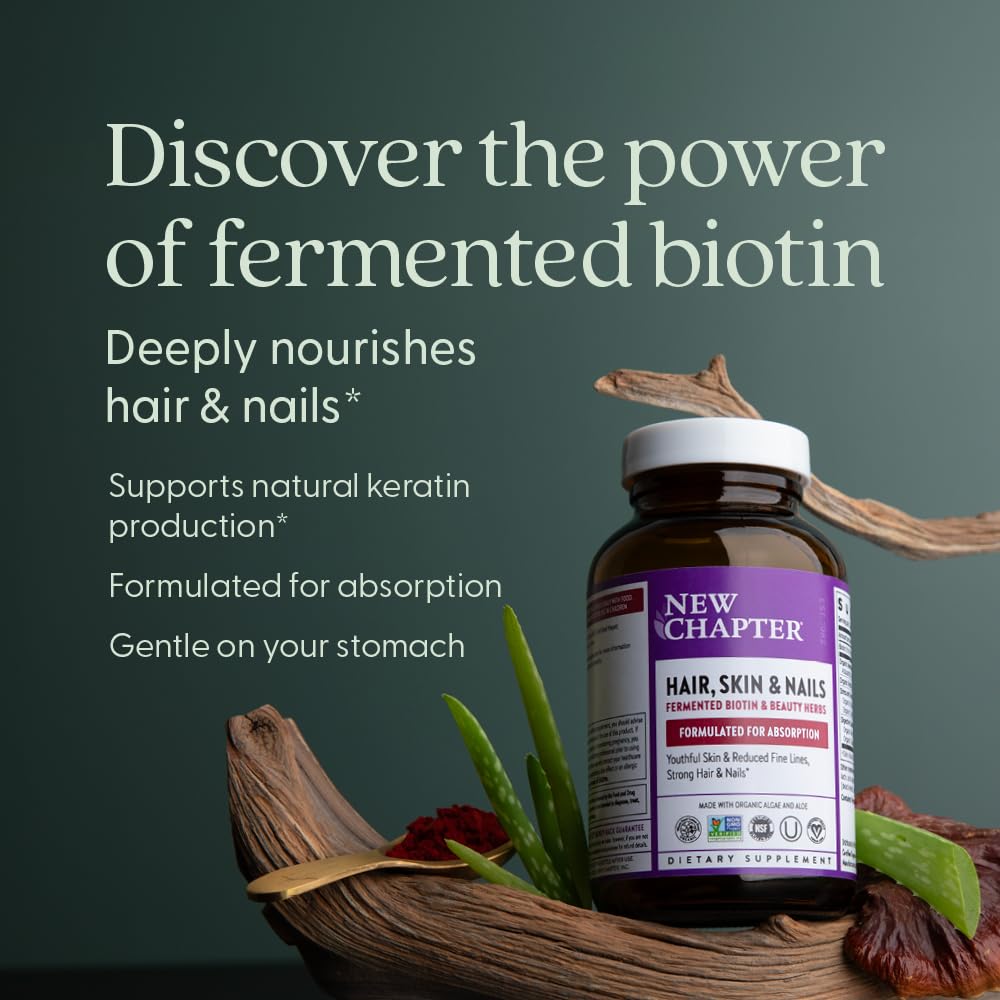 New Chapter Biotin Supplement, Vegan Hair Skin and Nails Vitamins with Fermented Biotin + Astaxanthin - 60 Count - Image 4