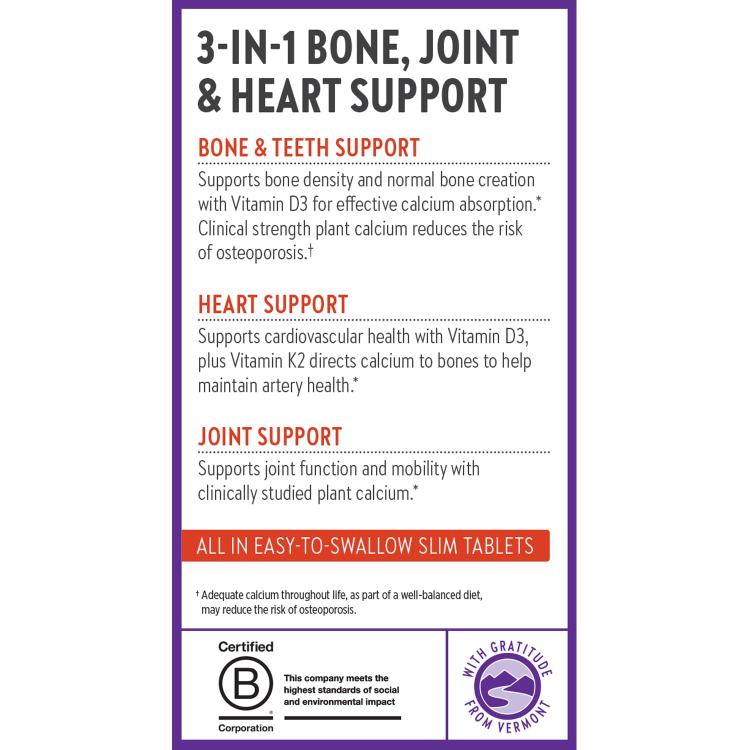 New Chapter Calcium Supplement - Bone Strength Plant-Based USDA Organic Calcium with Magnesium, Vitamin D3+K2, for Bone Health & Joint Mobility, Heart Support, 905 mg dose - 120 Slim Tablets - Image 8