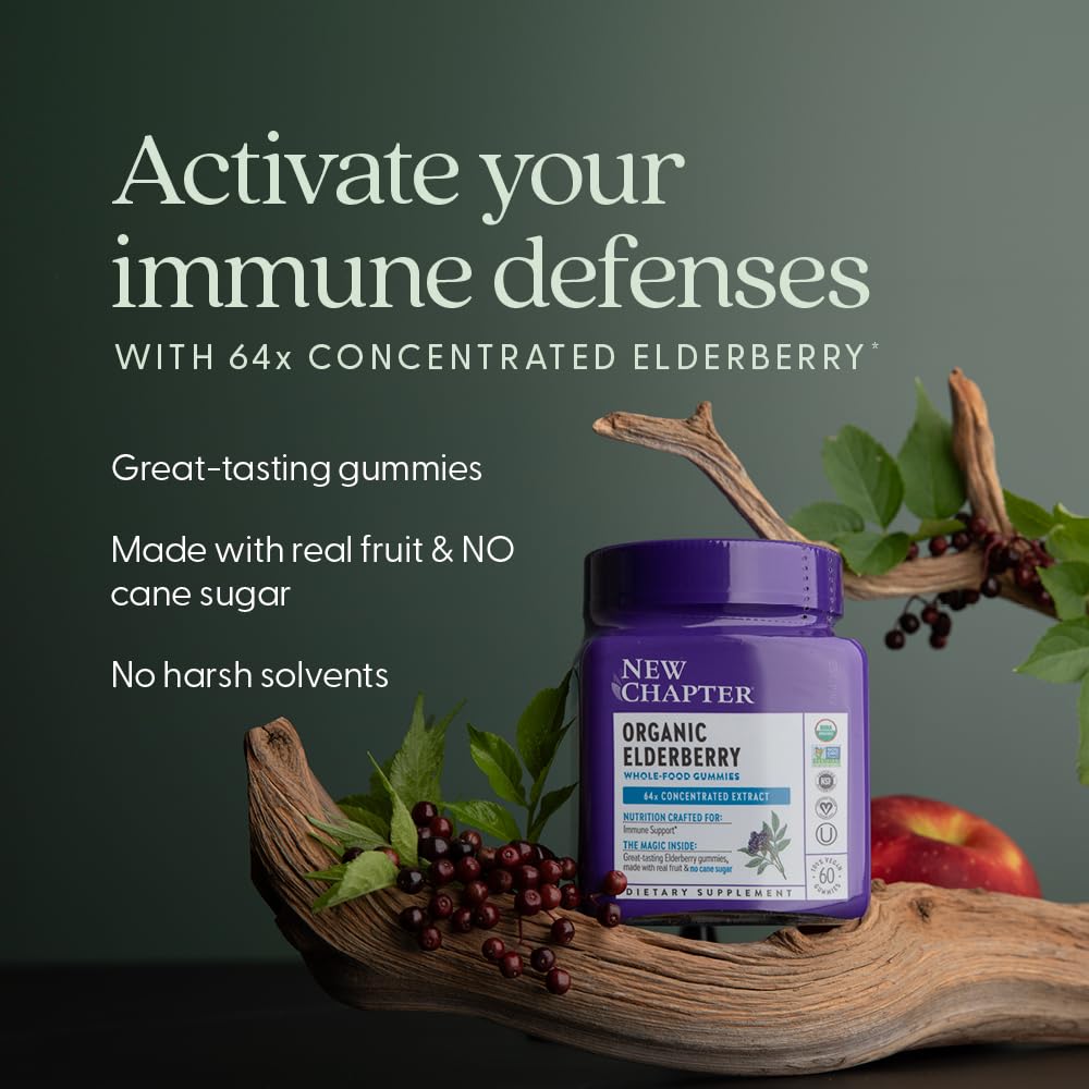 New Chapter Elderberry Gummies for Adults & Kids (2+), USDA Organic 64x Concentrated Elderberry for Immune Support, Great-Tasting Whole-Food Gummies, Vegan & Non-GMO - 60 ct - Image 3