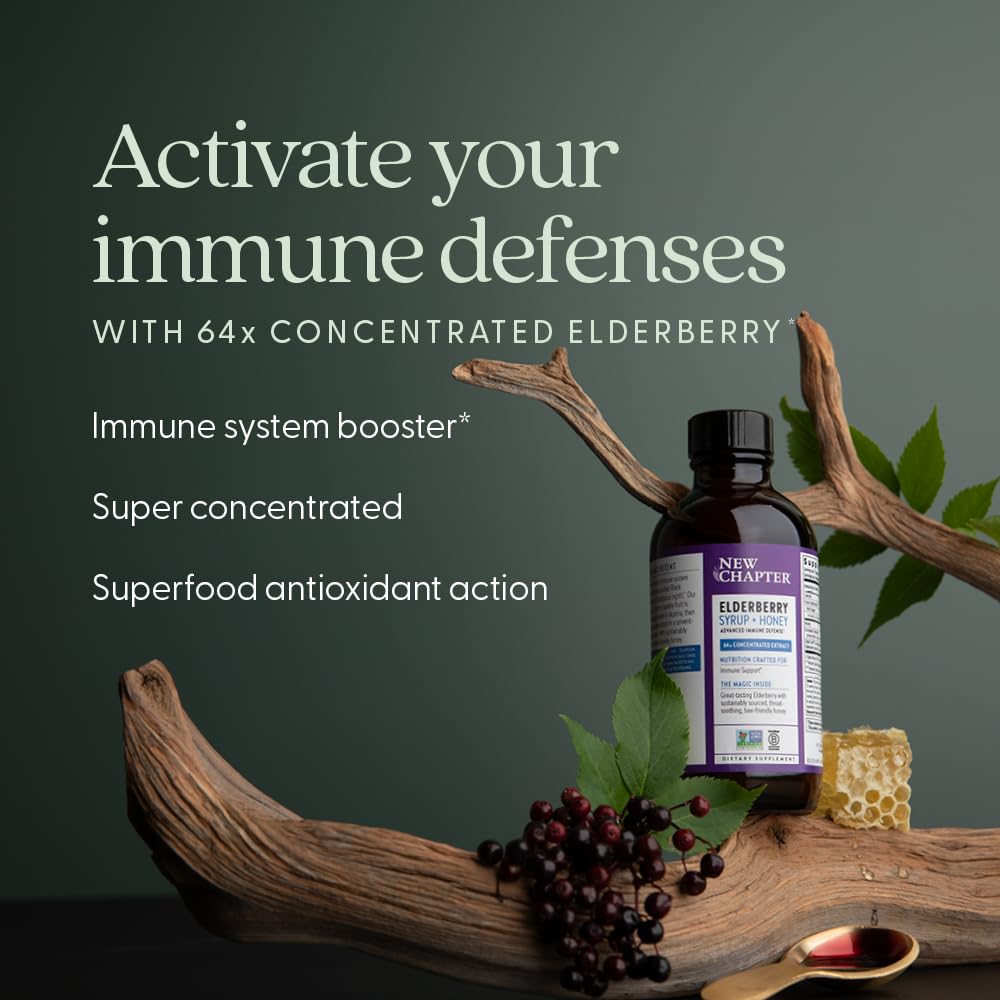 New Chapter Elderberry Syrup, 24 Servings, Immune Defense for Adults & Kids (2+), 64x Concentrated Black Elderberry + Throat-Soothing Grade A Honey, Non-GMO Project Verified, Gluten Free - Image 3