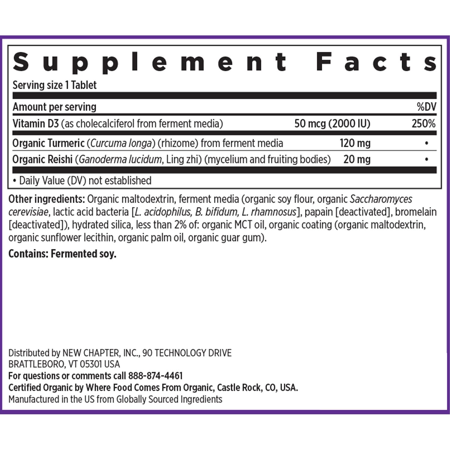 New Chapter Fermented Vitamin D3 2,000 IU, Organic, ONE Daily for Immune, Heart & Bone Support + Whole-Food Turmeric, Adaptogenic Reishi Mushroom, 100% Vegetarian, Gluten Free, 60 Count - Image 6