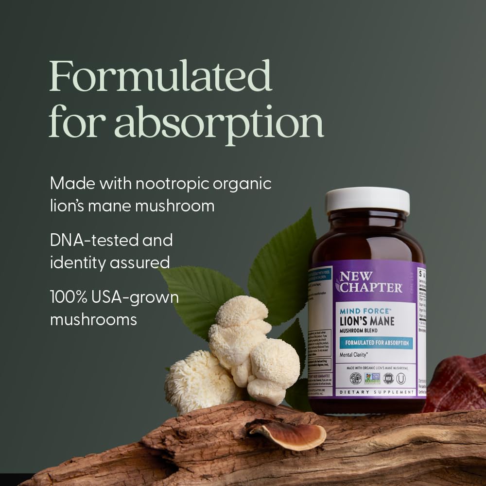 New Chapter Lion's Mane + Reishi Mushroom - LifeShield Mind Force for Mental Clarity with Organic Reishi Mushroom + Vegan + Non-GMO, Nootropic Ingredients - 60 ct - Image 3