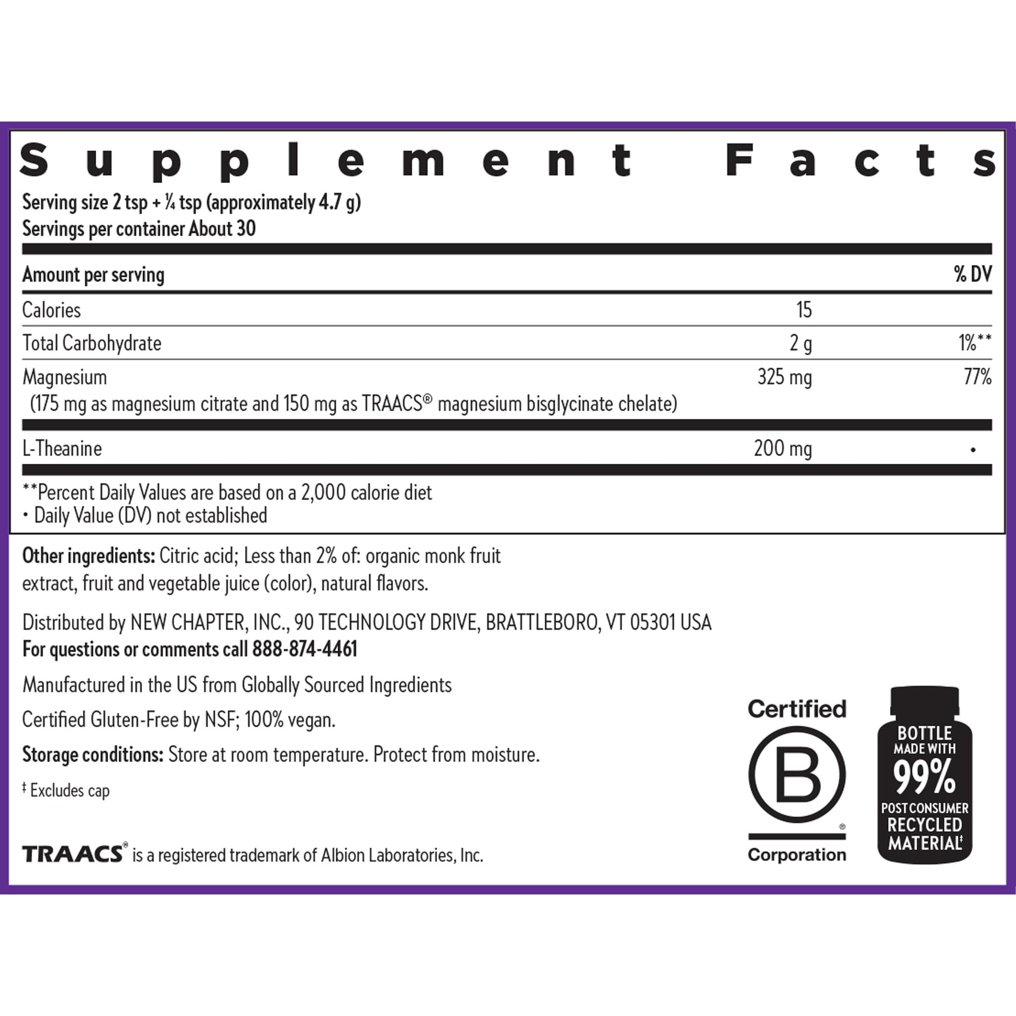 New Chapter Magnesium Glycinate + L-Theanine Supplement Powder, with 325 mg Magnesium & L-Theanine 200 mg for Calm, Focus, Mental Clarity, Muscle Relaxation & Cortisol Balance*, 30 Servings - Image 6