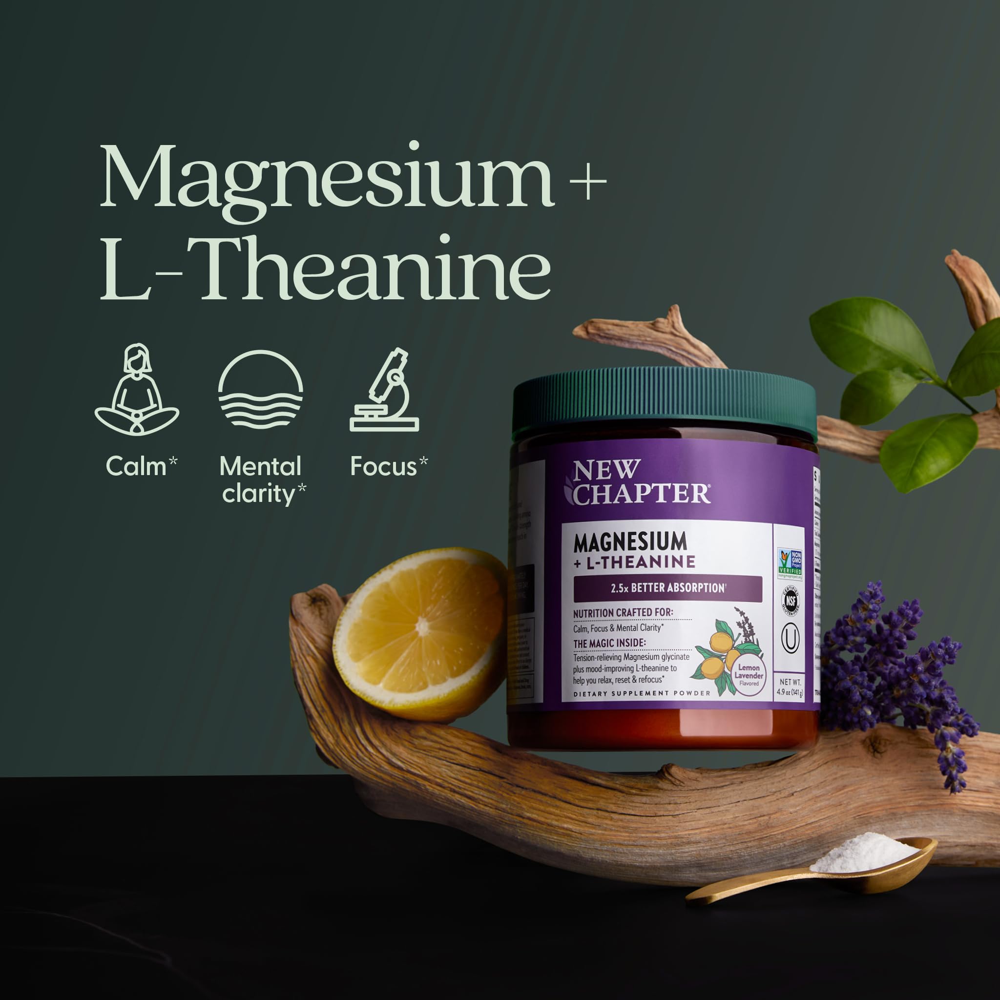 New Chapter Magnesium Glycinate + L-Theanine Supplement Powder, with 325 mg Magnesium & L-Theanine 200 mg for Calm, Focus, Mental Clarity, Muscle Relaxation & Cortisol Balance*, 30 Servings - Image 8