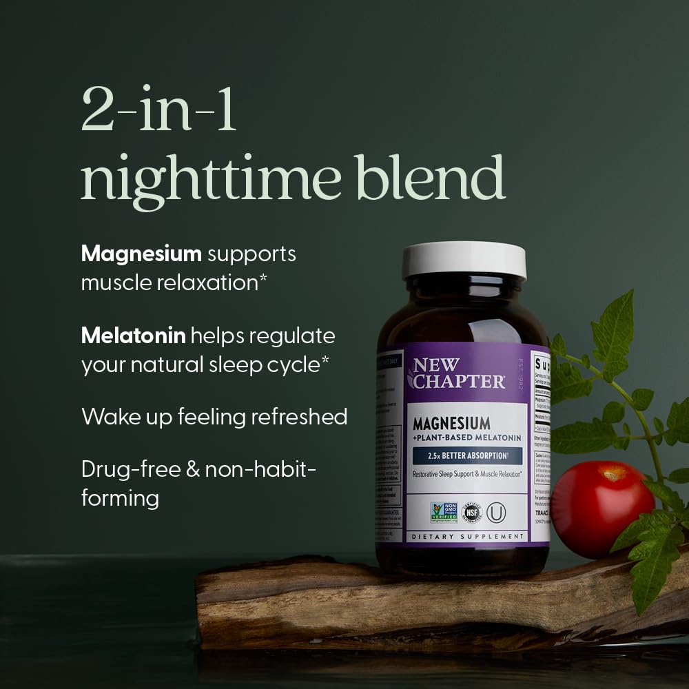 New Chapter Magnesium + Plant-Based Melatonin Supplement, with 2.5X Better Absorption Magnesium Glycinate & Non-GMO Melatonin 1 mg from Tomato – Sleep Aid & Muscle Relaxation* - 60 Tablets - Image 3