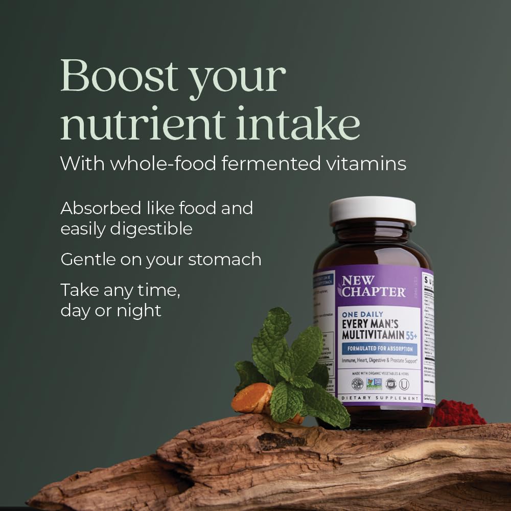New Chapter Men's Multivitamin 50 Plus for Brain, Heart, Digestive, Prostate & Immune Support with 20+ Nutrients + Astaxanthin - Every Man's One Daily 55+, Gentle on The Stomach - 72 ct - Image 4