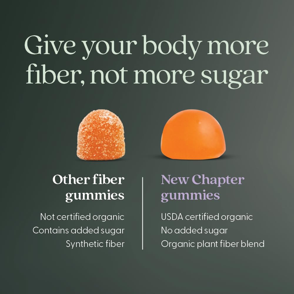 New Chapter Organic Fiber Gummies for Adults & Kids (Age 4+), Plant-Based Prebiotic Fiber for Digestive Health, Vegan, Non-GMO, USDA Organic, Gluten Free, Citrus-Berry Flavored, 60 ct - Image 3
