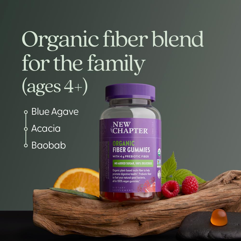 New Chapter Organic Fiber Gummies for Adults & Kids (Age 4+), Plant-Based Prebiotic Fiber for Digestive Health, Vegan, Non-GMO, USDA Organic, Gluten Free, Citrus-Berry Flavored, 60 ct - Image 4