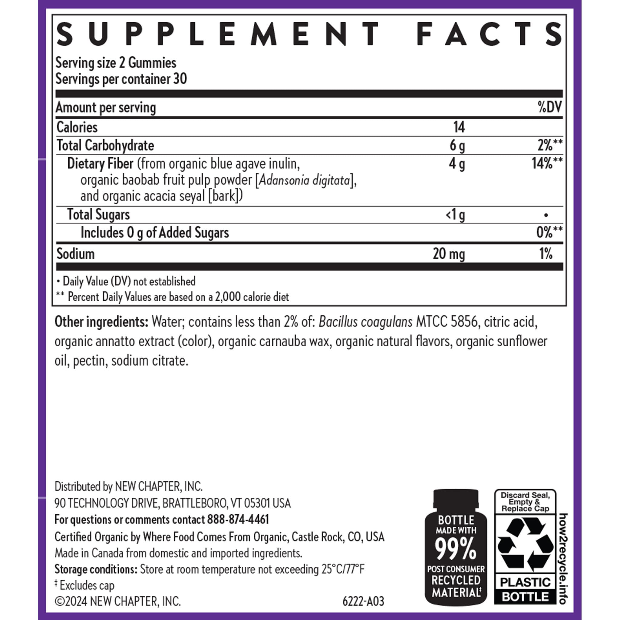 New Chapter Organic Fiber Gummies for Adults & Kids (Age 4+), Plant-Based Prebiotic Fiber for Digestive Health, Vegan, Non-GMO, USDA Organic, Gluten Free, Citrus-Berry Flavored, 60 ct - Image 6