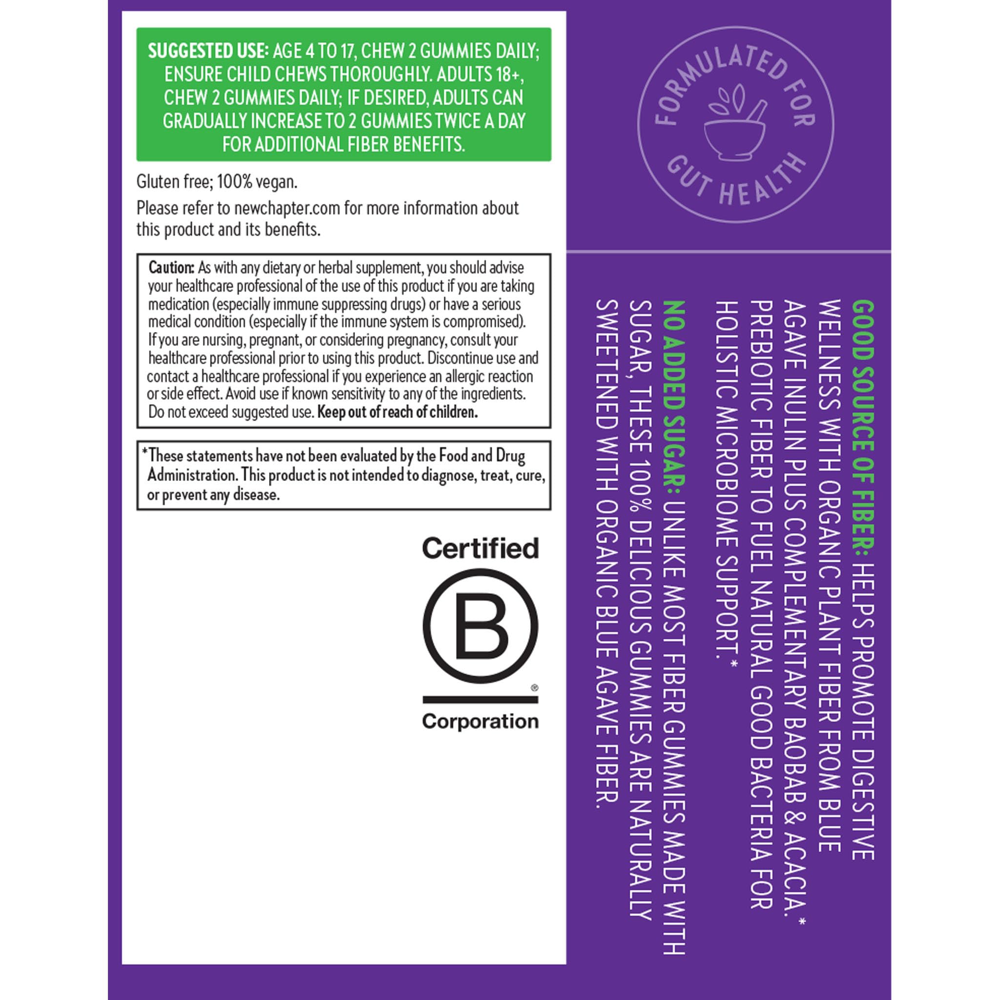 New Chapter Organic Fiber Gummies for Adults & Kids (Age 4+), Plant-Based Prebiotic Fiber for Digestive Health, Vegan, Non-GMO, USDA Organic, Gluten Free, Citrus-Berry Flavored, 60 ct - Image 8