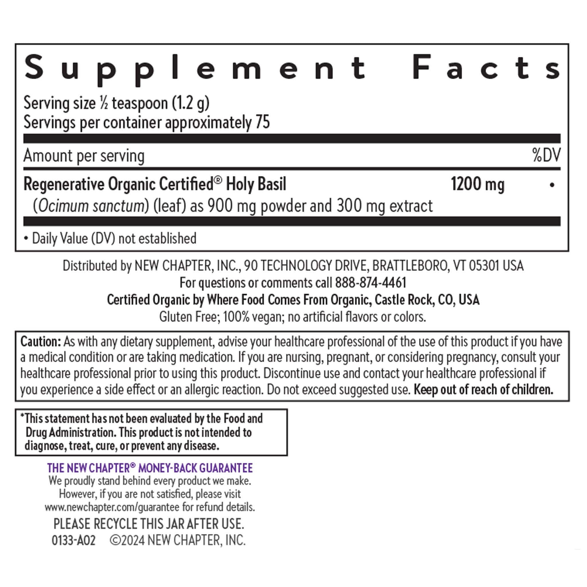 New Chapter Organic Holy Basil Booster Powder - Stress Relief, Cognitive Function, Memory, Immune Support Supplement - Regenerative Organic Certified Tulsi, 75 Servings - Image 6