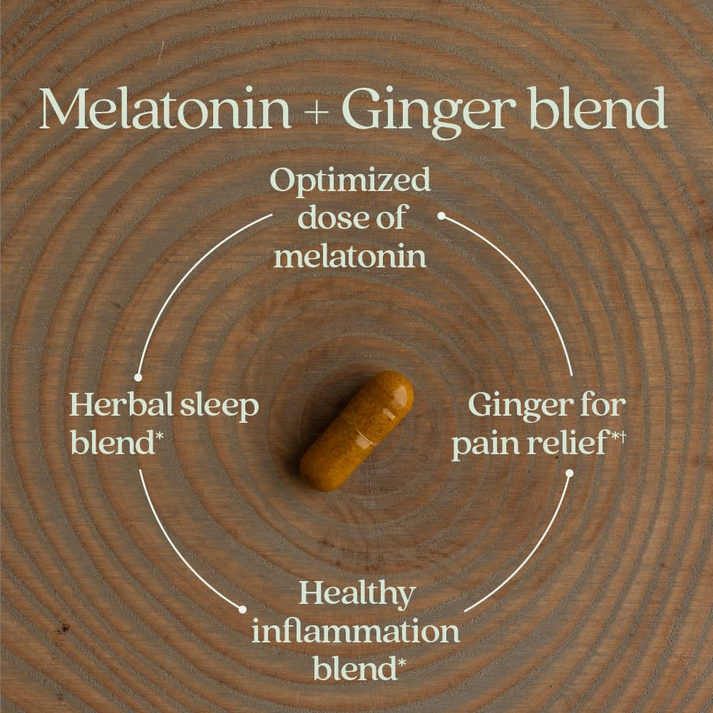 New Chapter Sleep Aid, Restful Sleep and Pain Relief, Melatonin & Ginger Sleep Supplement, Gluten Free and Non-GMO, 30 Vegetarian Capsules - Image 4