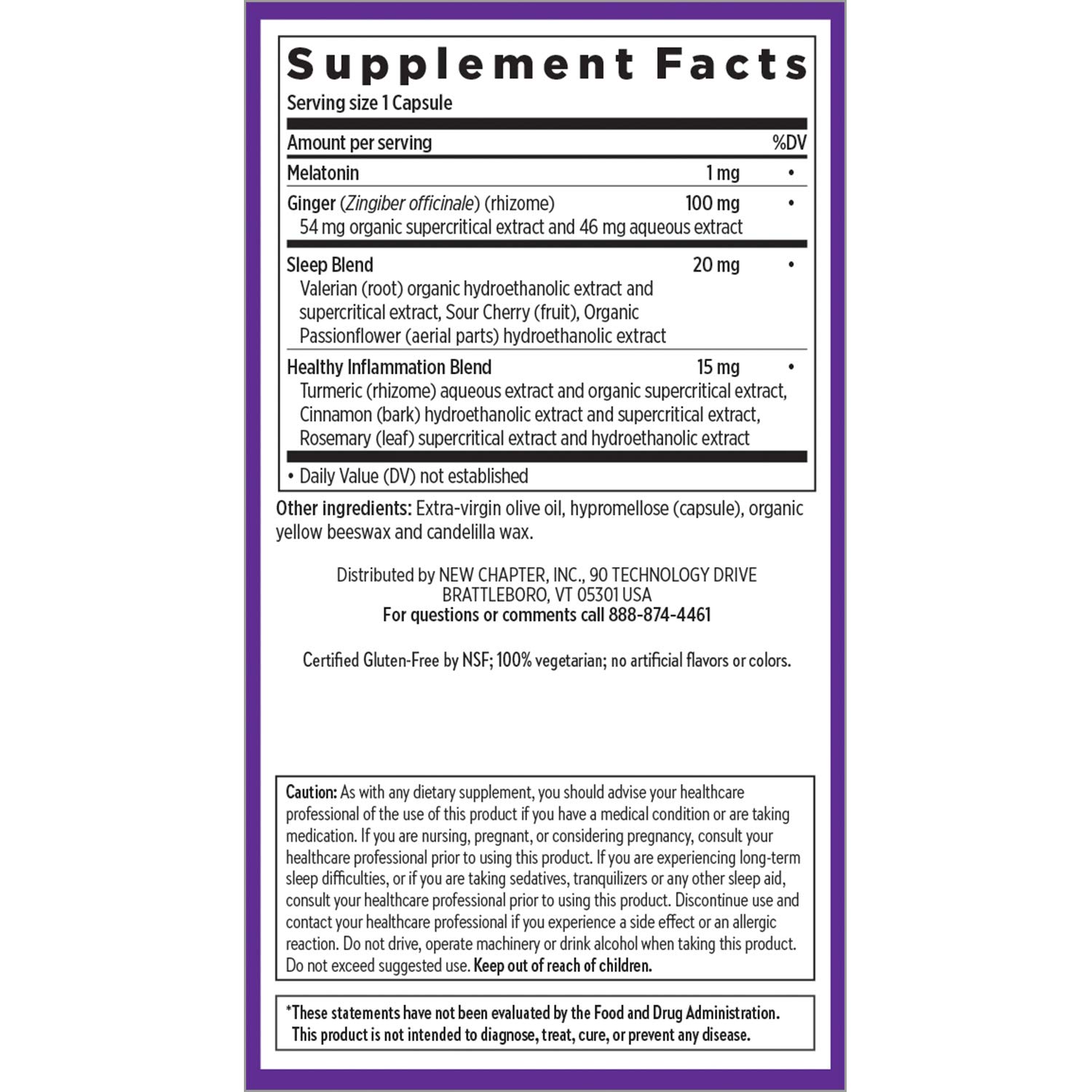 New Chapter Sleep Aid, Restful Sleep and Pain Relief, Melatonin & Ginger Sleep Supplement, Gluten Free and Non-GMO, 30 Vegetarian Capsules - Image 6