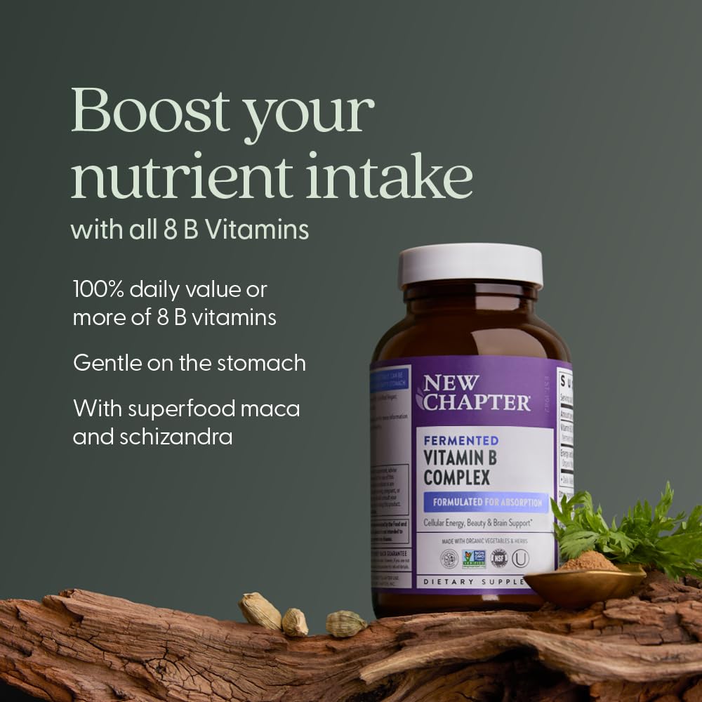 New Chapter Vitamin B Complex, Fermented Vitamin B Complex, USDA Organic, ONE Daily for Cellular Energy + Brain + Beauty, 100% Vegan, Gluten-Free - 60 Count - Image 3