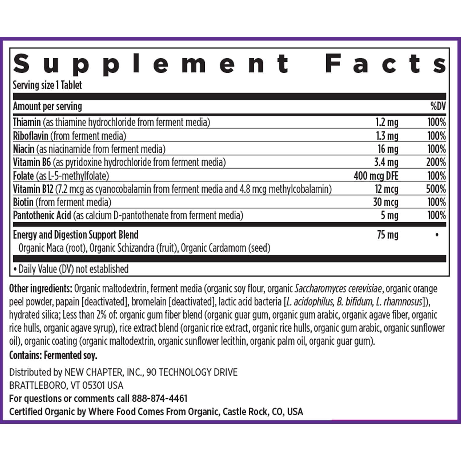 New Chapter Vitamin B Complex, Fermented Vitamin B Complex, USDA Organic, ONE Daily for Cellular Energy + Brain + Beauty, 100% Vegan, Gluten-Free - 60 Count - Image 6