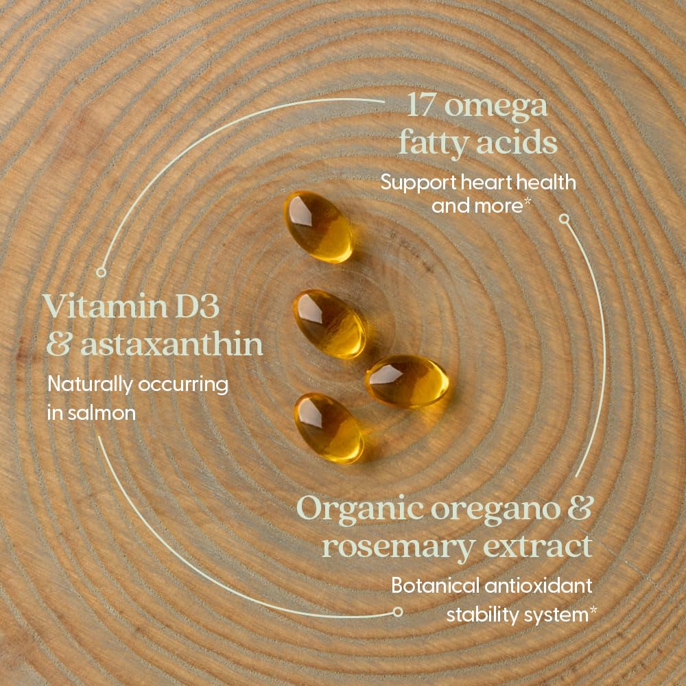 New Chapter Wholemega Fish Oil Supplement, Tiny Capsules, 2000mg per Serving, Clinically Proven Wild Alaskan Salmon Oil with Omega-3 + Vitamin D3 + Astaxanthin, 500mg per softgel - 180 Count - Image 3