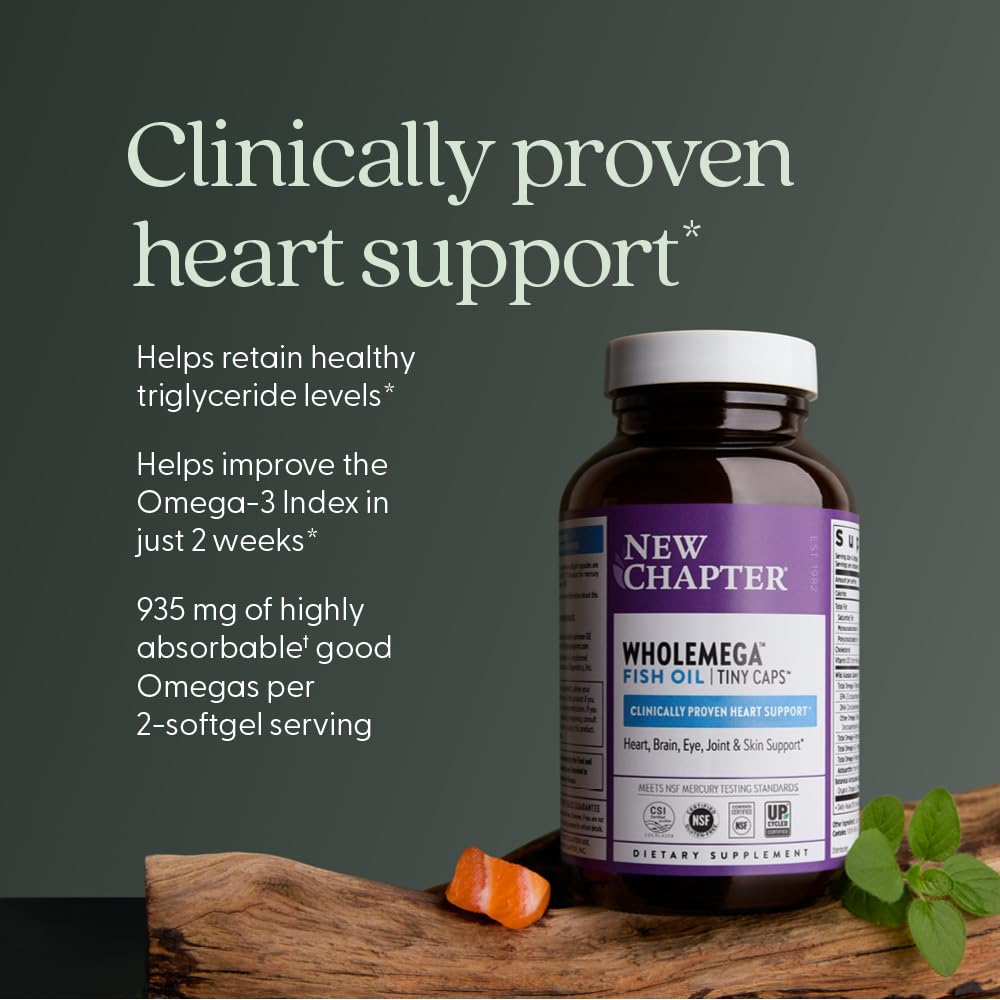 New Chapter Wholemega Fish Oil Supplement, Tiny Capsules, 2000mg per Serving, Clinically Proven Wild Alaskan Salmon Oil with Omega-3 + Vitamin D3 + Astaxanthin, 500mg per softgel - 180 Count - Image 4