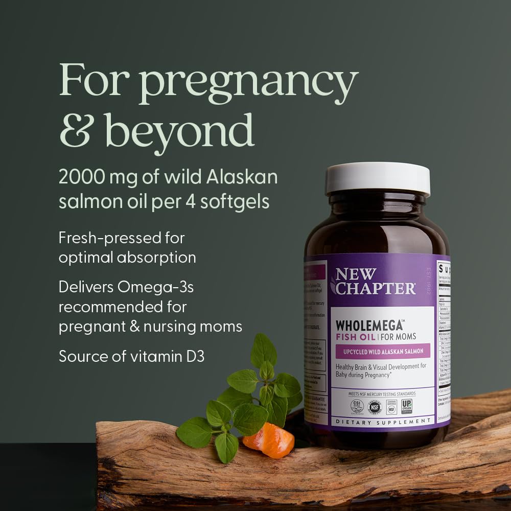 New Chapter Wholemega for Moms Fish Oil Supplement, Tiny Capsules, 2000mg per Serving, Prenatal DHA with Omega-3 + Vitamin D3 for Prenatal & Postnatal Support, 500mg Each - 90 Count - Image 4